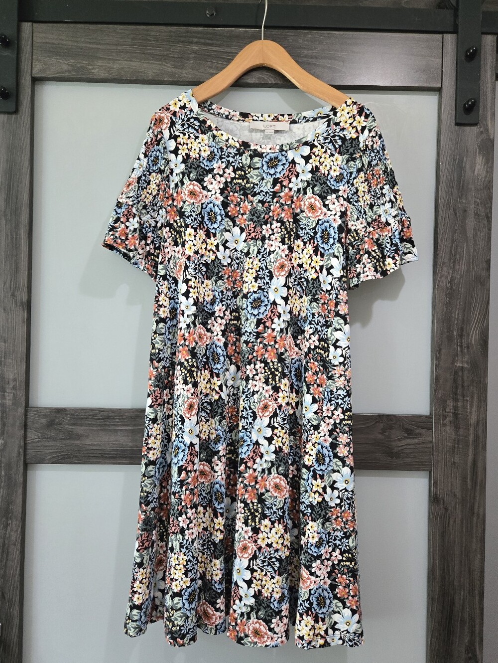 LOFT Bouquet Floral Smocked Shoulder Swing Dress XS